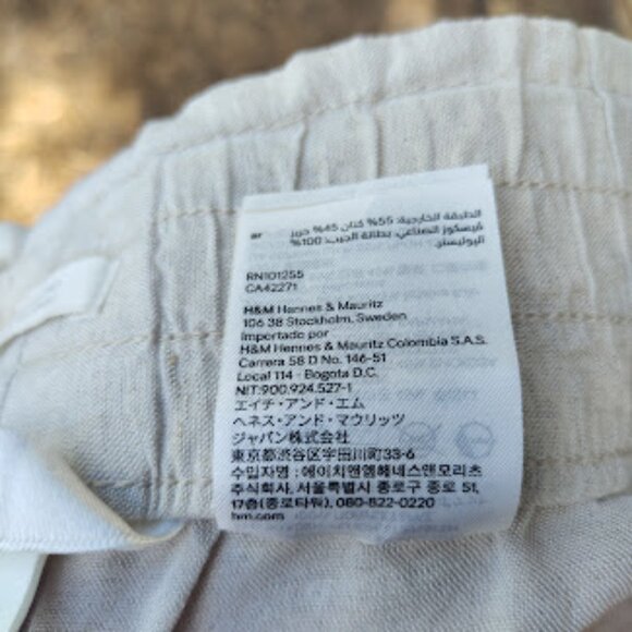 H&M | Beige Off-White Linen Blend Wide Leg Lightweight Pull On Summer Pants M - Picture 10 of 11